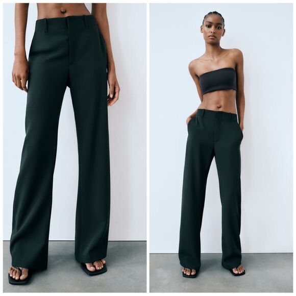 Zara Wool Blend Pants Bottle Green New - Picture 1 of 9